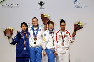 Cadet Womens Foil Medalists Lee Kiefer (left) won silver at the 2011 Cadet Women's Foil World Championships