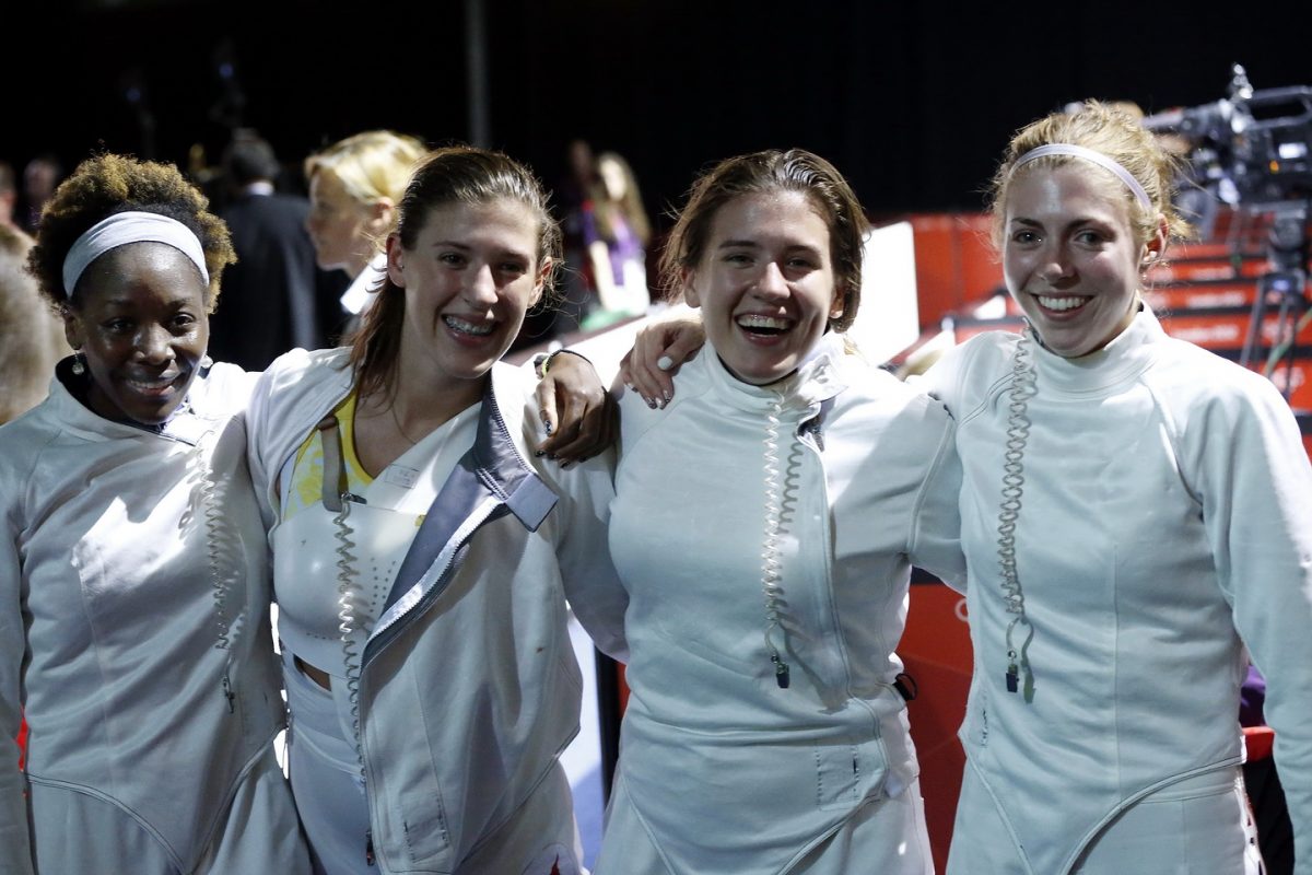USA wins bronze in women's epee. US Women's Epee Team on Winning a bronze medal in fencing