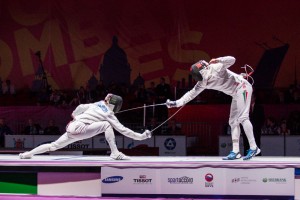 Estonia's Novosjolov wins gold against Hungary's Boczko in the men's epee finals at the World Combat Games in St. Petersburg, Russia.